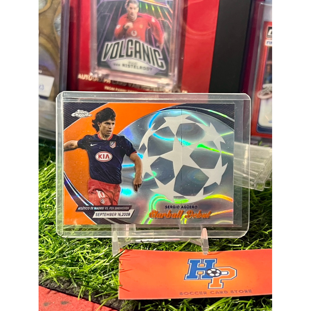 Thẻ bóng đá Sergio Aguero Orange Starball Topps Chrome UCL 2024