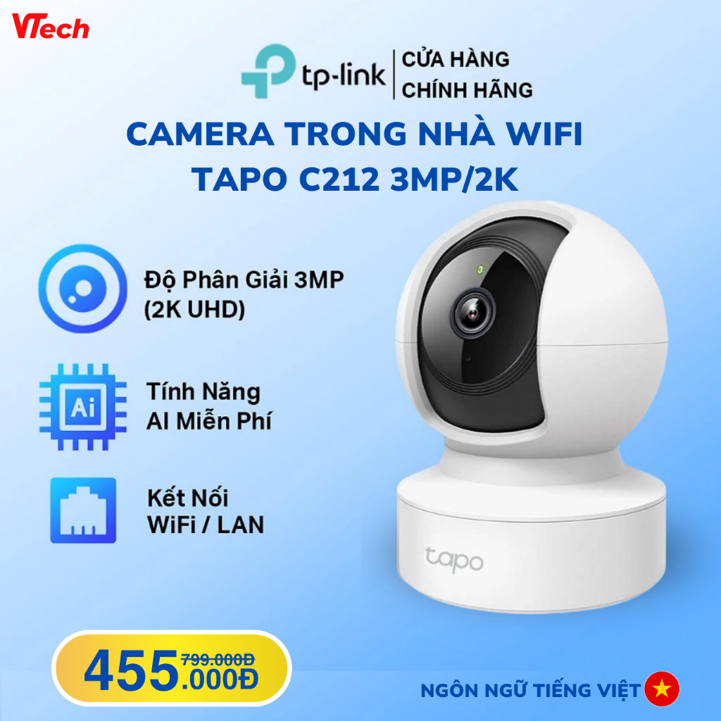Camera Wifi TP-Link Tapo C212 QHD Quay Quét 360 độ Giám Sát An Ninh