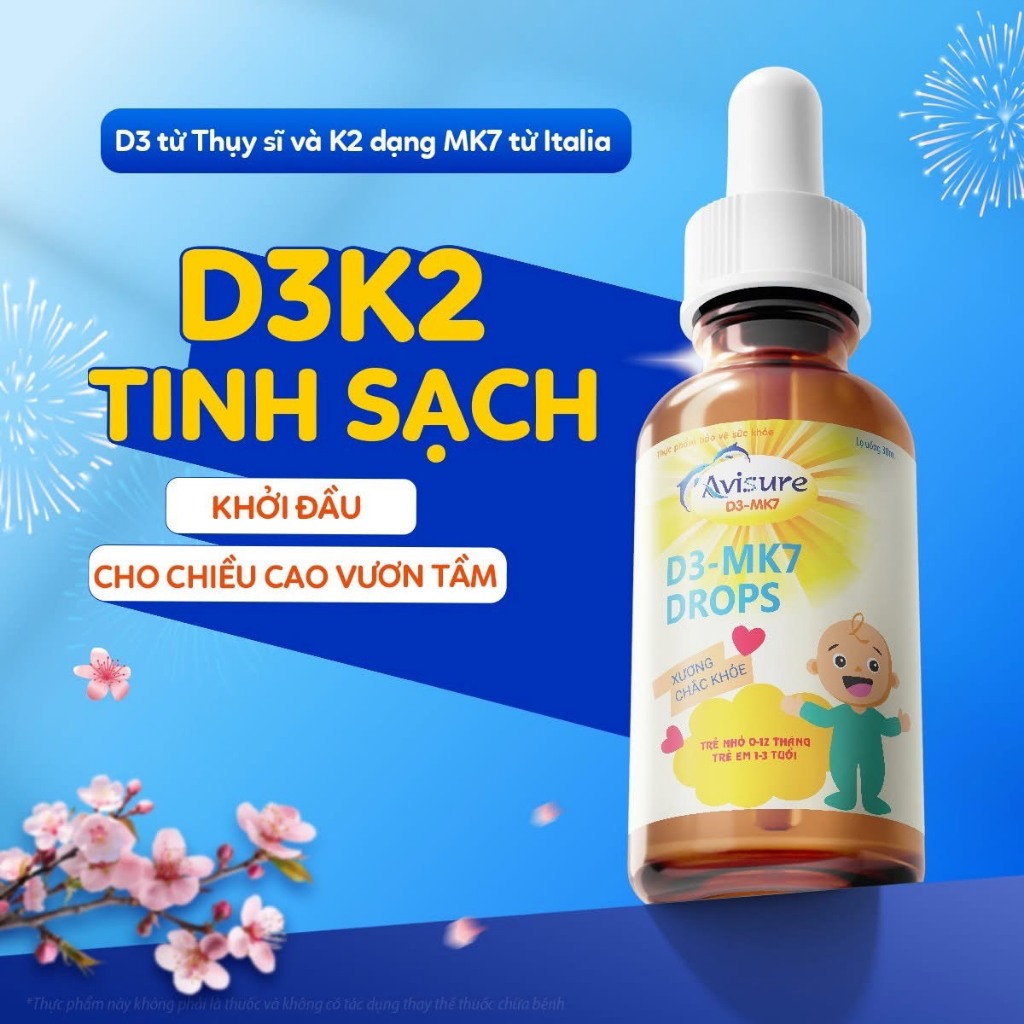 Avisure D3MK7 (30ml) -  Hỗ Trợ Hấp Thụ Canxi, Cải Thiện Tình Trạng Còi Xương.