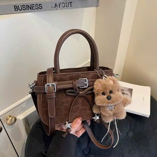 Túi Xách Nữ Da Lộn Retro Kèm Charm Gấu Dễ Thương – Túi Đeo Chéo Xách Tay Mini Phong Cách Hàn Quốc _HT126