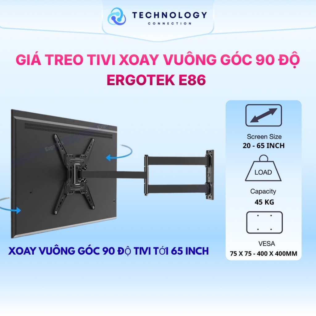 Giá treo tivi xoay vuông góc ErgoTek E86 - Giá treo xoay vuông góc tivi 65 icnh ( Tải trọng 45 Kg )
