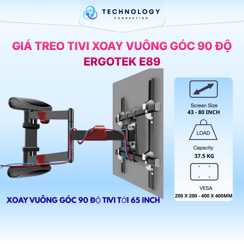 Giá treo tivi xoay vuông góc ErgoTek E89 - Khung treo tivi 43 - 80 inch ( Tải trọng 37.5 KG )