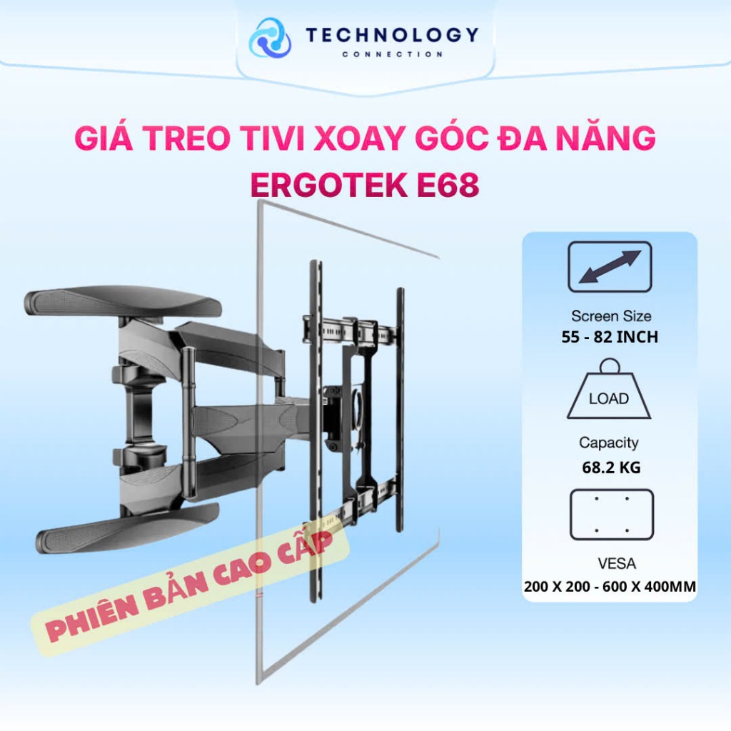 Giá treo tivi xoay góc đa năng ErgoTek E64 / E65 / E66 / E68. Giá đỡ tivi 32 - 82 inch