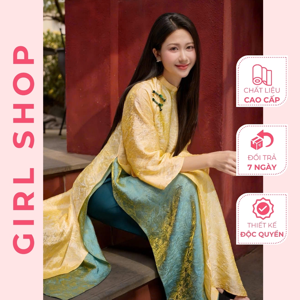 Set Áo Dài Cách Tân Nhã Hy Thiết Kế Cao Cấp Dáng Suông 4 Tà Cổ Tròn Sang Trọng Thanh Lịch GIRLSHOP