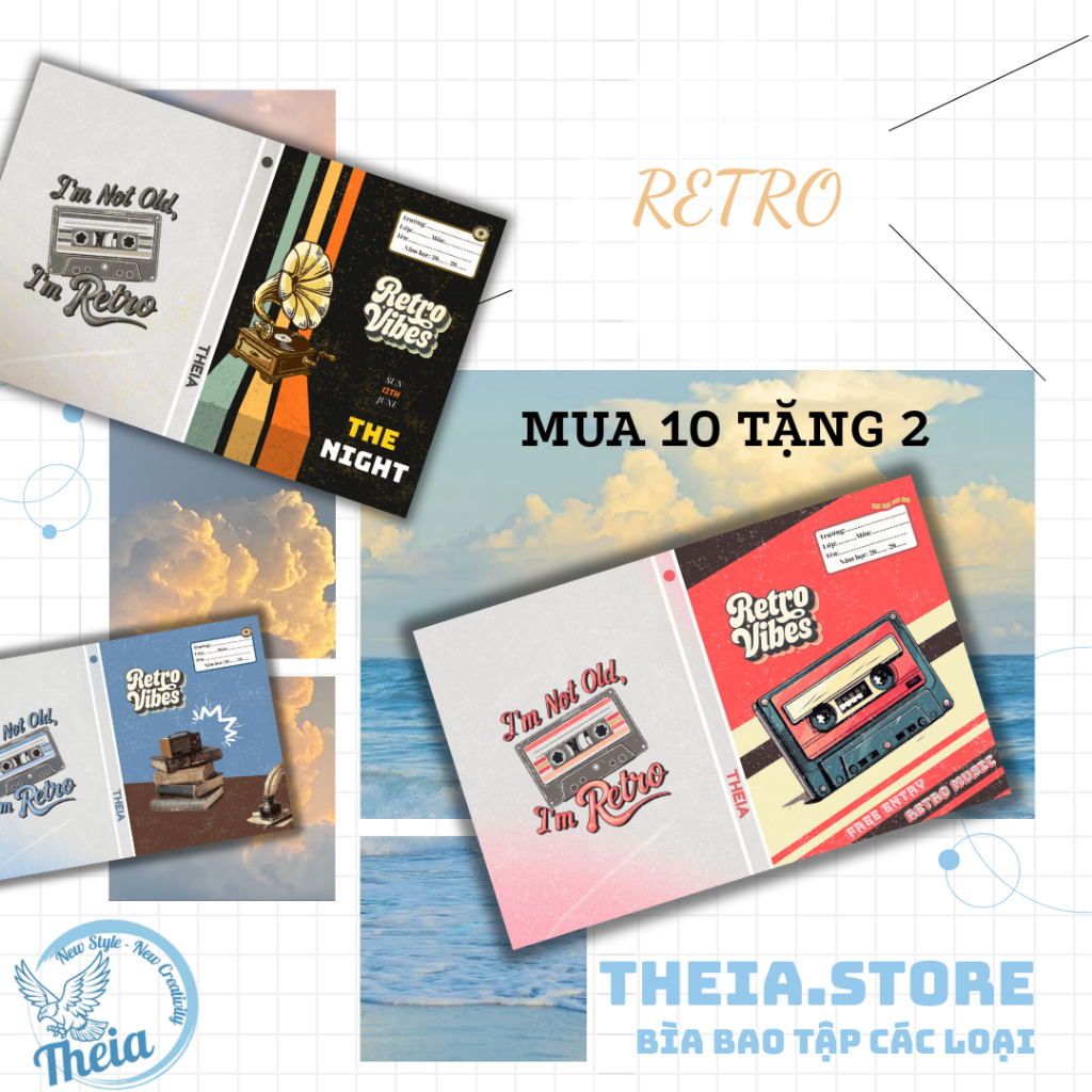 Giấy Bao Tập A5 Lồng Sẵn Bìa Kiếng Retro Vibes Bao Vở Học Sinh | THEIA STORE