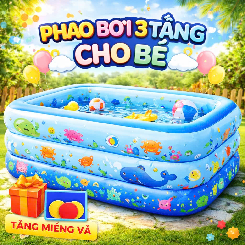 BỂ BƠI CHO BÉ, Phao BƠI GIA ĐÌNH 2M1 3 TẦNG, 1M8 3 TÀNG, 1M5 3 TẦNG, 1M3 3 TẦNG KÈM MIẾNG - FREESHIP