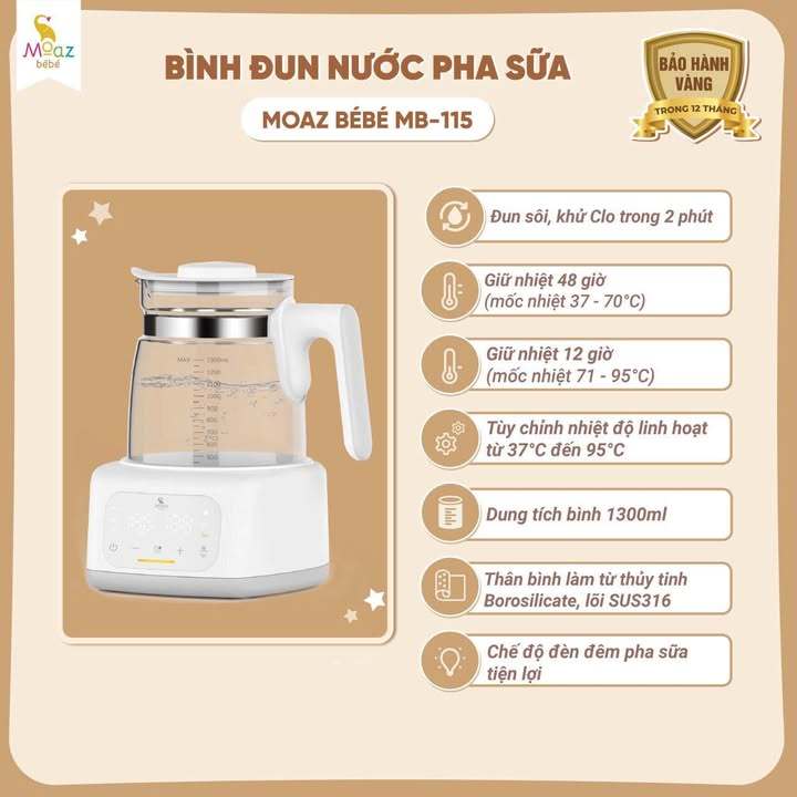 [Hỏa tốc] Máy đun nước, hâm nước pha sữa Moaz BéBé MB115