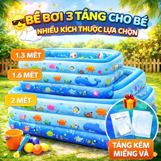 Bể bơi cho bé 2m1/1m8/1m5/1m3 3 tầng kèm miếng vá, bền đẹp, giá rẻ, freeship toàn quốc