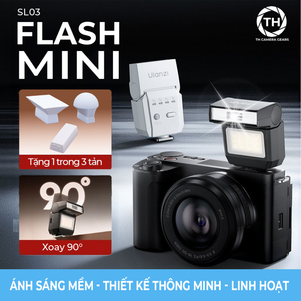 Flash Mini Ulanzi SL03 (Tặng Tản Sáng) - Đèn Flash Gập 90 Độ Chuyên Nghiệp, Nhỏ Gọn Cho Mirrorless &