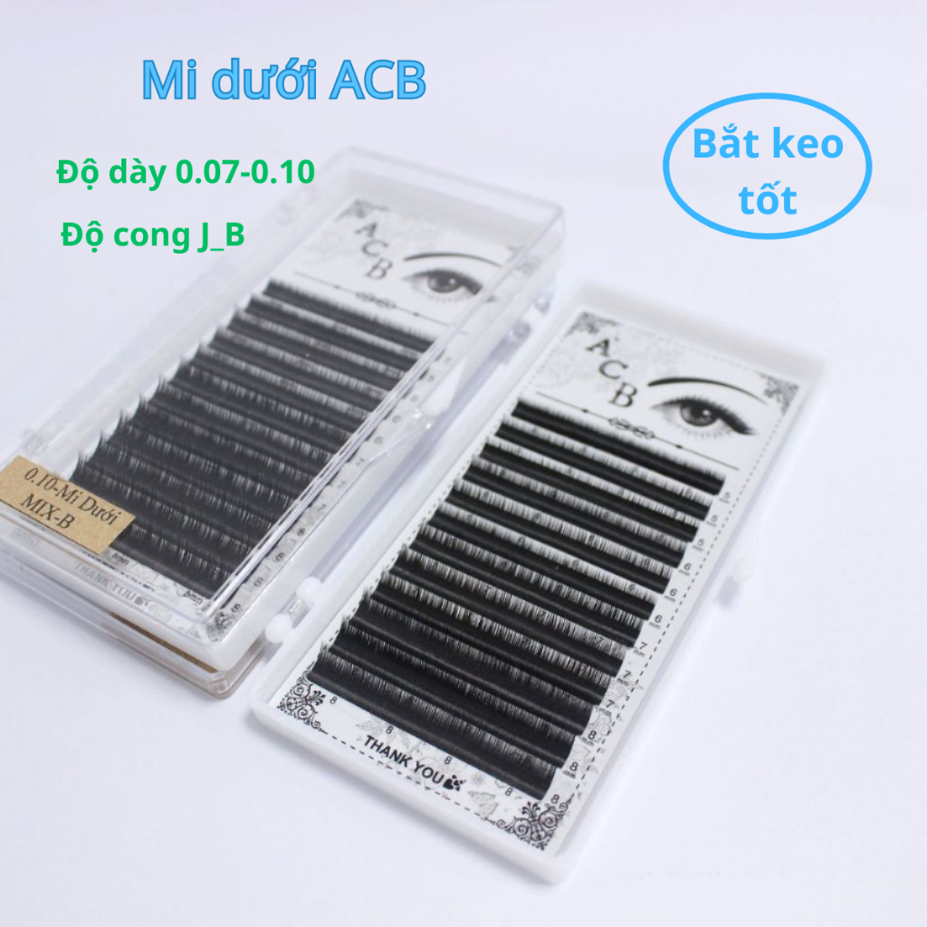 Mi Dưới ACB mix size 5-6-7-8mm, Cong J_B, Dày 0.07-0.10, Mi Khay, Lông Mi ACB