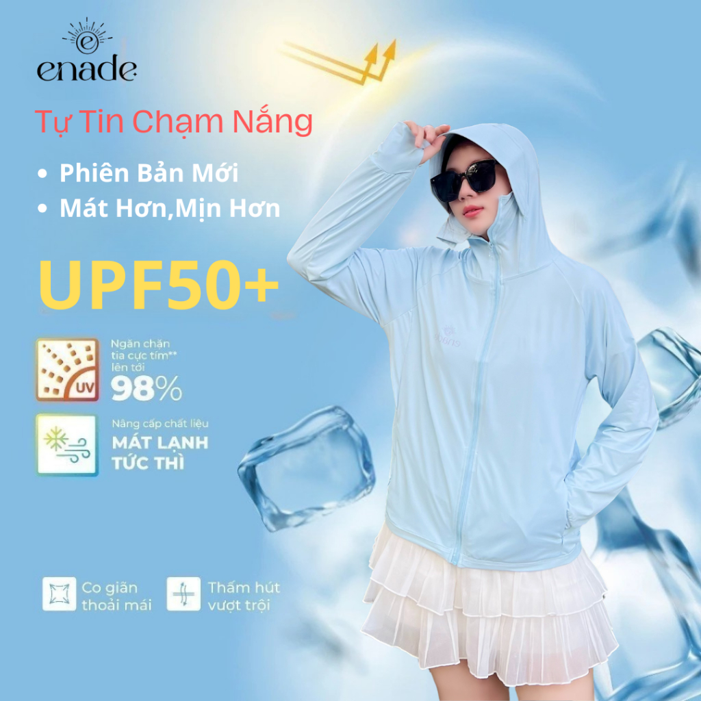 (Phiên Bản Nâng Cấp) Áo Chống Nắng Su Lạnh Enade UPF50+,Phiên Bản mới,mát hơn,mịn hơn,mềm hơn,túi em