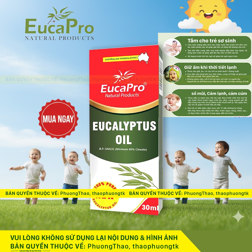Dầu khuynh diệp EucaPro, Eukybear, Kangaroo khuynh diệp Úc, 100% tinh dầu bạch đàn, dùng được cho tr