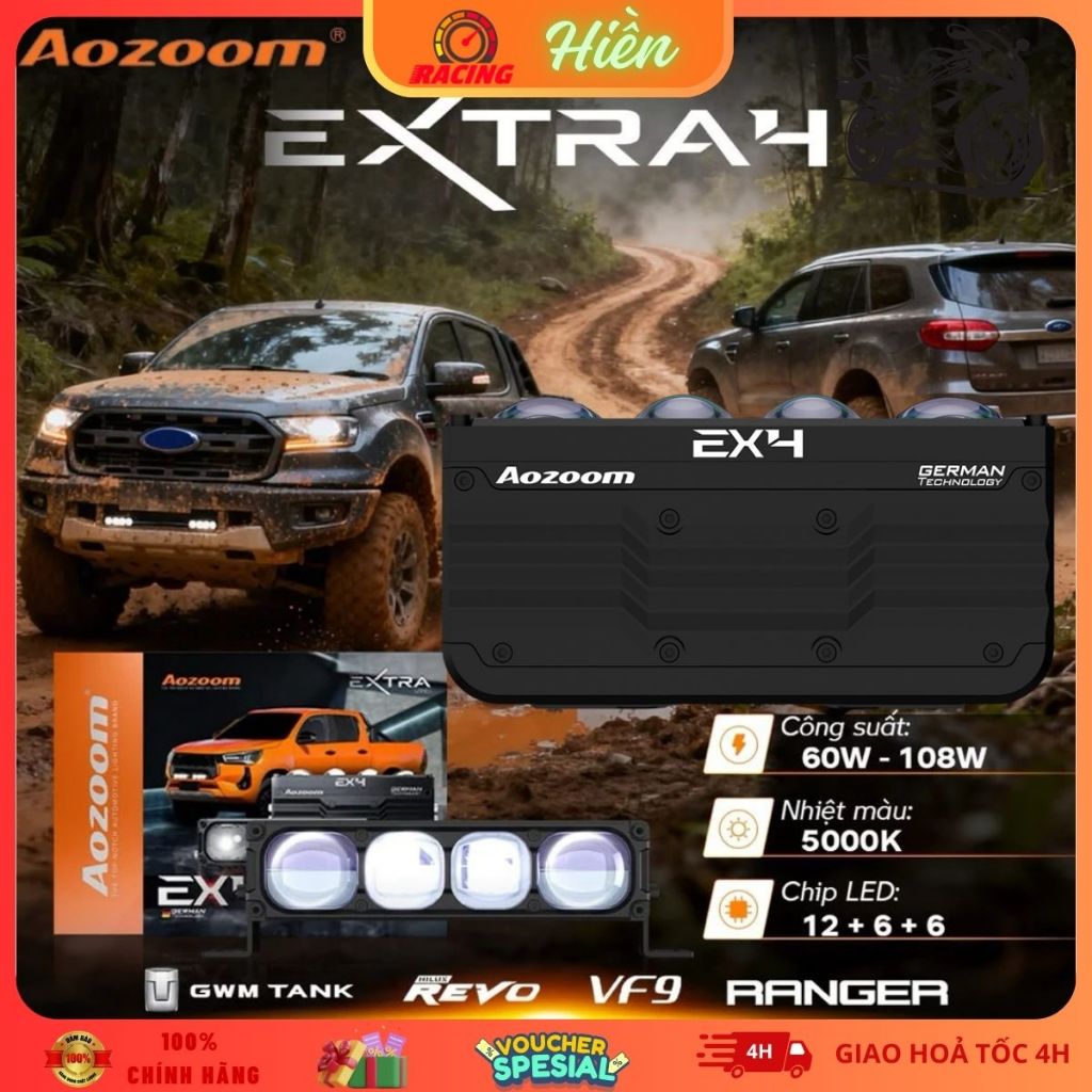 Aozoom EX4, Đèn Bi Cầu Mini Aozoom EX4 Extra Công Suất 108W Chính Hãng Cho Xe Máy Và Ô Tô - BH 2 Năm