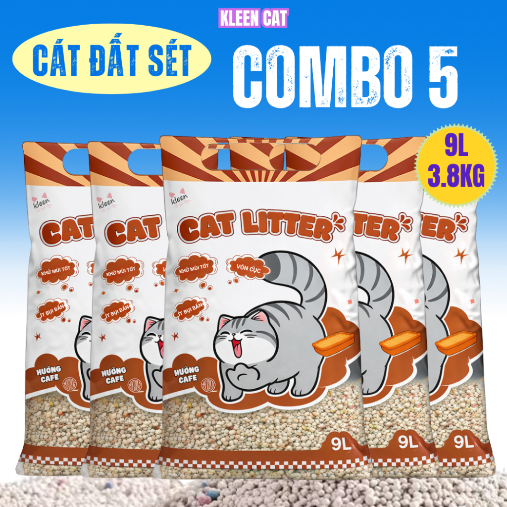 Combo 5 túi Cát Vệ Sinh Cho Mèo Kleen 9l, Cát Mèo Premium Cat Litter Kleen - kleencat2