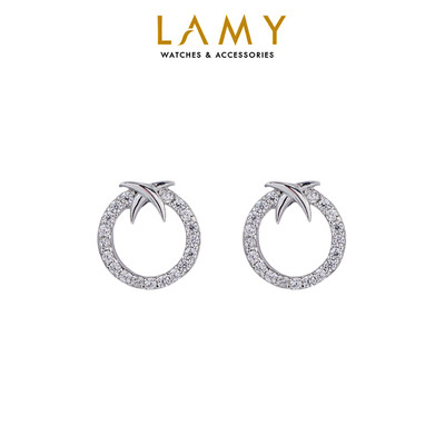 [BST Tiny Happiness] Khuyên tai bạc nữ LAMY Circle & Bow Earrings Silver 3346