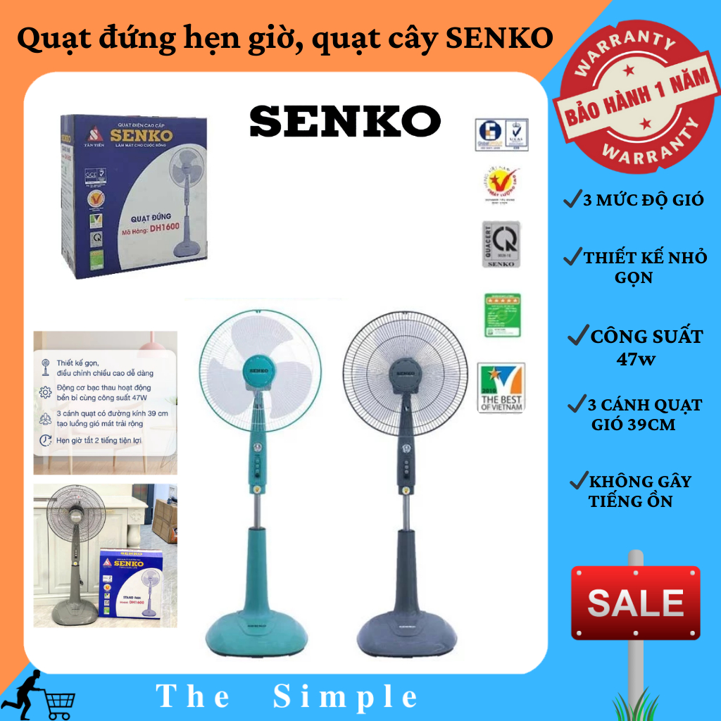 Quạt cây đứng SENKO DH1600 47W, Kèm điều khiển từ xa tích hợp hẹn giờ, có thể thay đổi chiều cao
