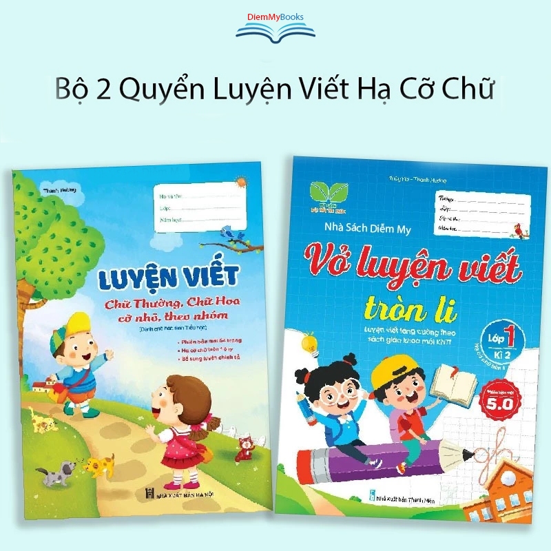 Sách- Bộ 2 Quyển Vở Luyện Viết Chữ Nhỏ Tròn Li Hạ Cỡ Chữ Tập Tô Chữ Thường, In Hoa, Từ Câu Từ Dành Cho Học Sinh Lớp 1