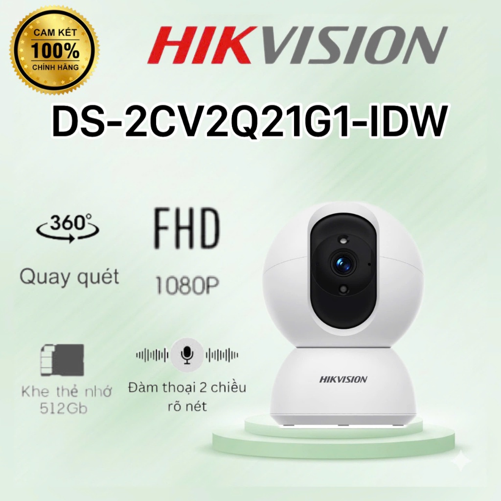 Camera Wifi 2MP HIKVISION DS-2CV2Q21G1-IDW (W) - Đàm thoại 2 chiều, xoay 360, hồng ngoại 10m