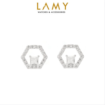 Khuyên tai bạc nữ LAMY Hexagon Stone Shapes Silver Earrings 3224 - Khuyên tai bạc ta