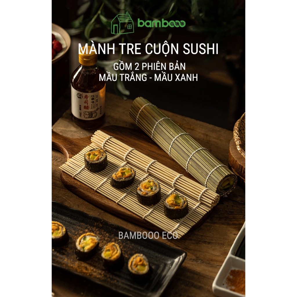 Mành Tre Cuộn Cơm BAMBOOO ECO Dụng CụCuộn Kimbap Dùng Trong Nhà Bếp Gia Đình Nhà Hàng