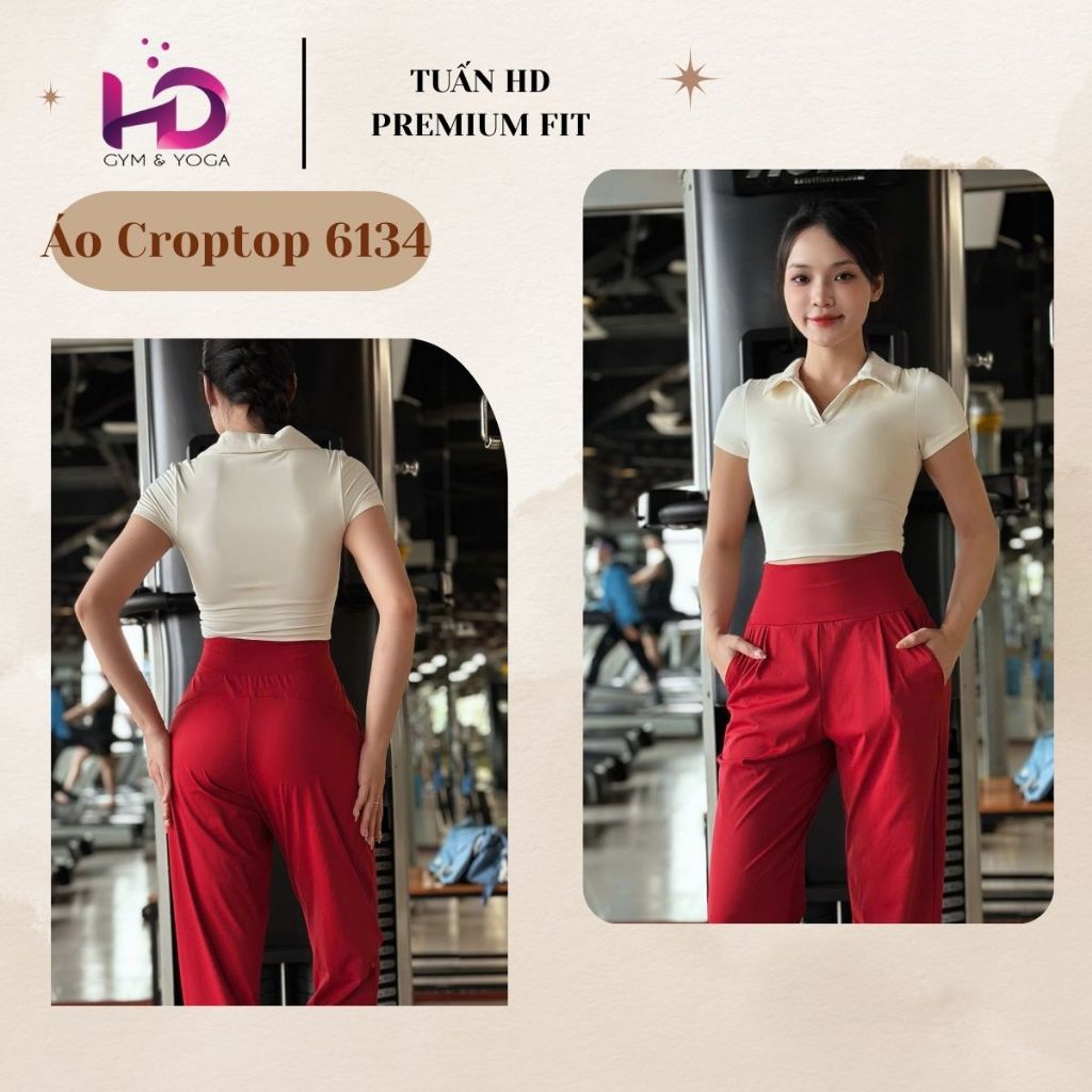 Crop top model 6134 - Áo Croptop Tuấn HD 6134 Cổ V Sang Trọng, Tập Gym, Thể Thao Thoải Mái