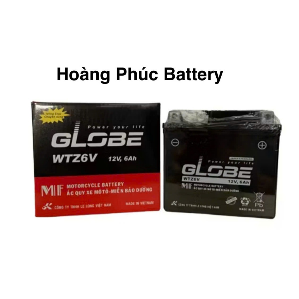 Ắc Quy Xe Máy Globe WTZ6V 12V-6AH dùng cho LEAD, NOZZA, AirBlade, Vision, SH MODE, SH