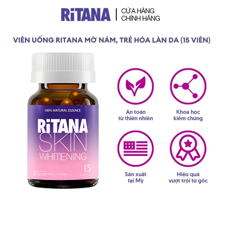 [Hộp 15 viên] Viên Uống Trắng Da RITANA Ecogreen Chứa Glutathione, Hỗ Trợ Mờ Nám, Chống Nắng Da