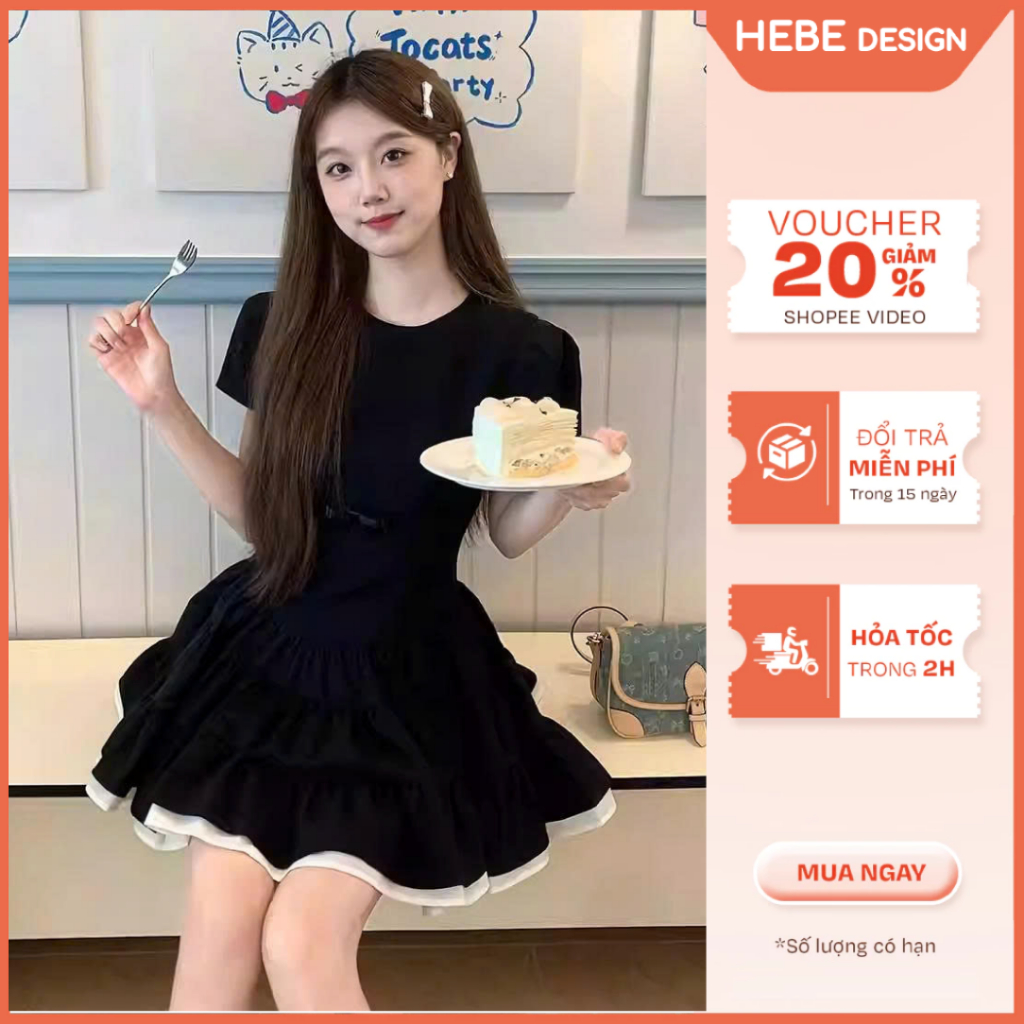 Váy Maly Đen Dáng Xòe Tầng Phối Viền Trắng Váy Ngắn Nữ Tính Tiểu Thư Hàn Quốc Tôn Dáng Hebe Boutique