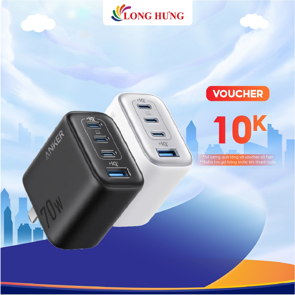 Cốc sạc Anker Zolo Fast Charging 1USB 3Type-C 70W A121C - Hàng chính hãng