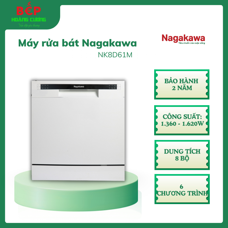 Máy Rửa Bát 8 Bộ Nagakawa NK8D61M - Tích Hợp 6 Chương Trình Rửa Thông Minh - Tiết Kiệm Nước & Điện