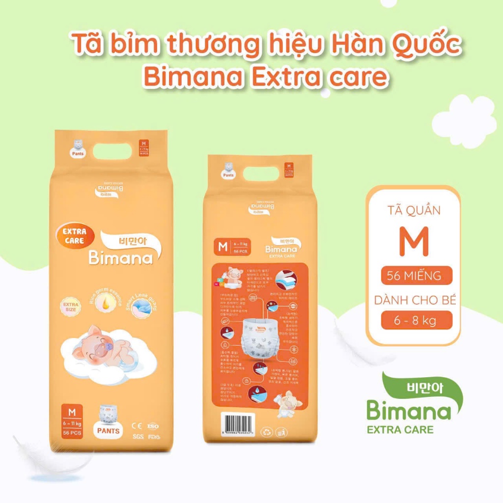 Tã/Bỉm Dán/Quần BIMANA EXTRA CARE Thấm Hút Tốt, Đủ Size Thấm hút tốt