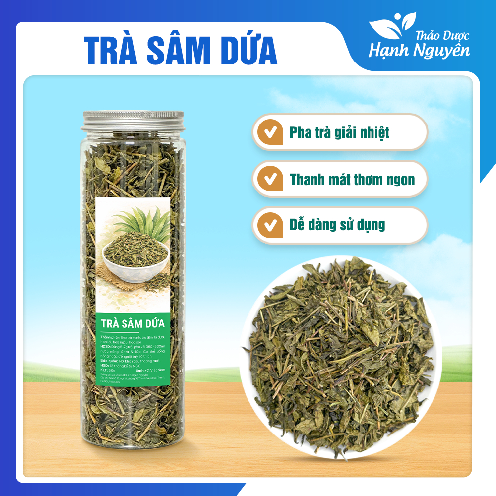 Trà sâm dứa 100g, nước sâm dứa, trà lá dứa, mát gan, thanh nhiệt, giải khát, ngủ ngon