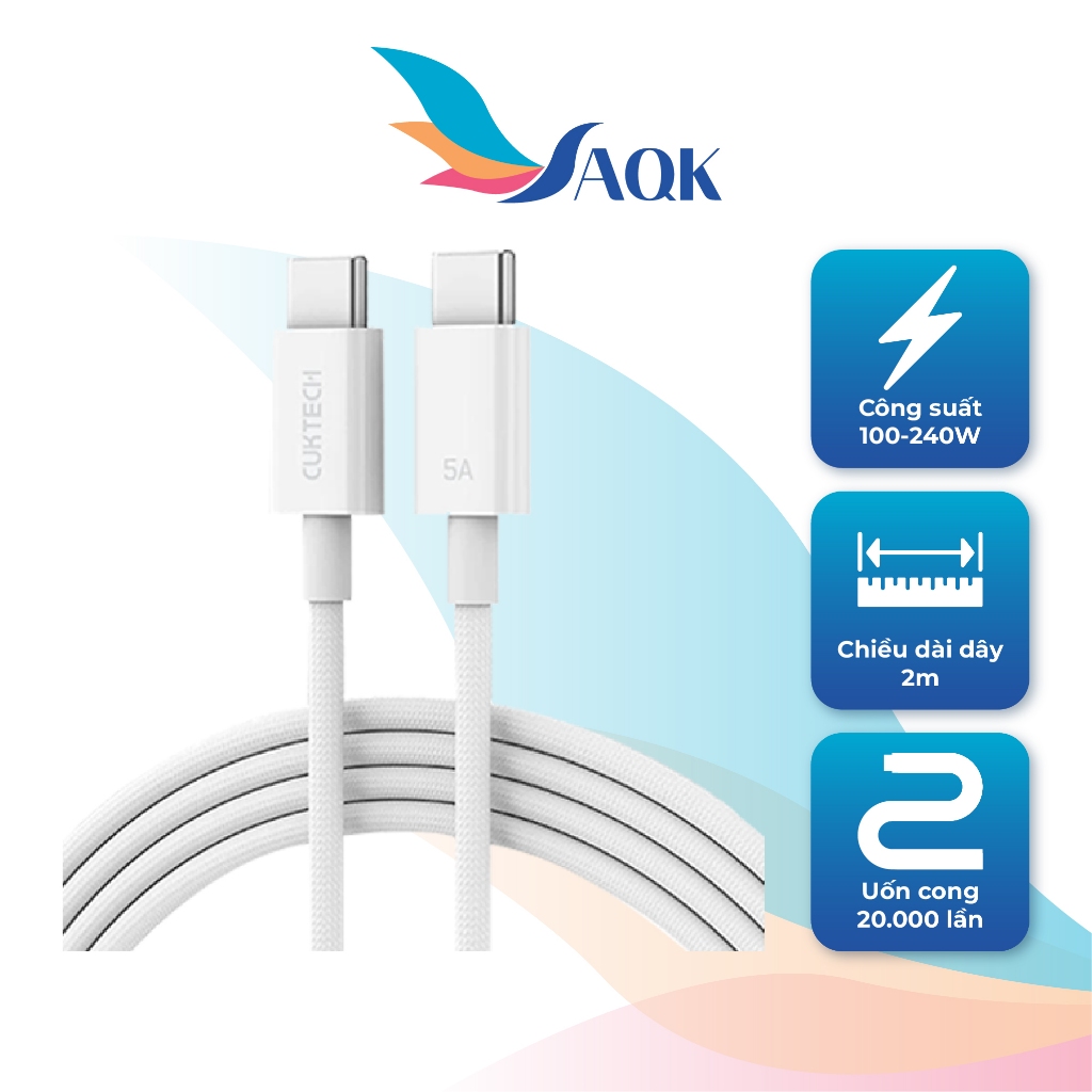 Cáp USB Type-C to Type-C Cuktech Braided 100W CTC515N /240W CTC520P - Hàng chính hãng