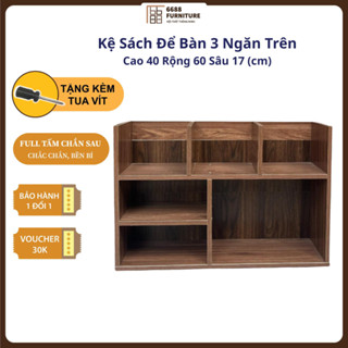 Kệ sách để bàn 3 tầng gỗ MDF – Kệ để đồ đa năng – Có vách chắn – 40x60x17cm – Tặng tua vít
