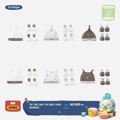 Bao tay chân mũ cho bé sơ sinh Mompa vải Sợi tre Bamboo mềm mại co giãn thoáng khí MP 0382