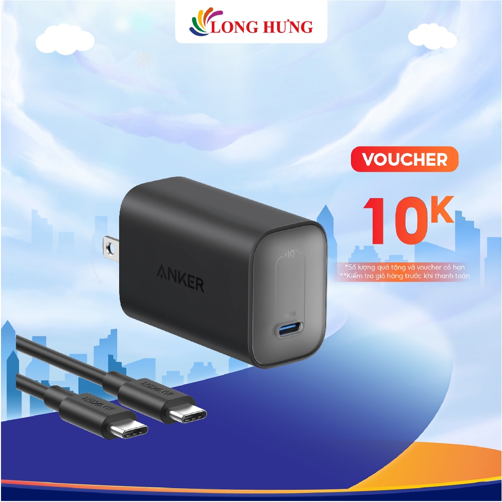 Combo cốc sạc Anker Nano 1C 100W + Cáp USB Type-C to Type-C B2679 - Hàng chính hãng
