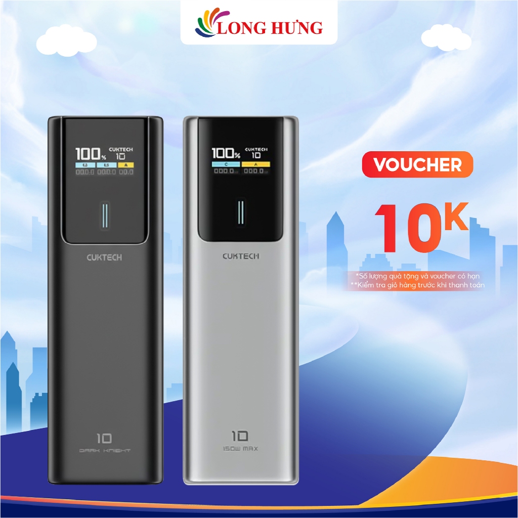 Sạc dự phòng Cuktech Power Bank 10 Plus 1USB 2Type-C 120W 15000mAh PB150P - Hàng chính hãng