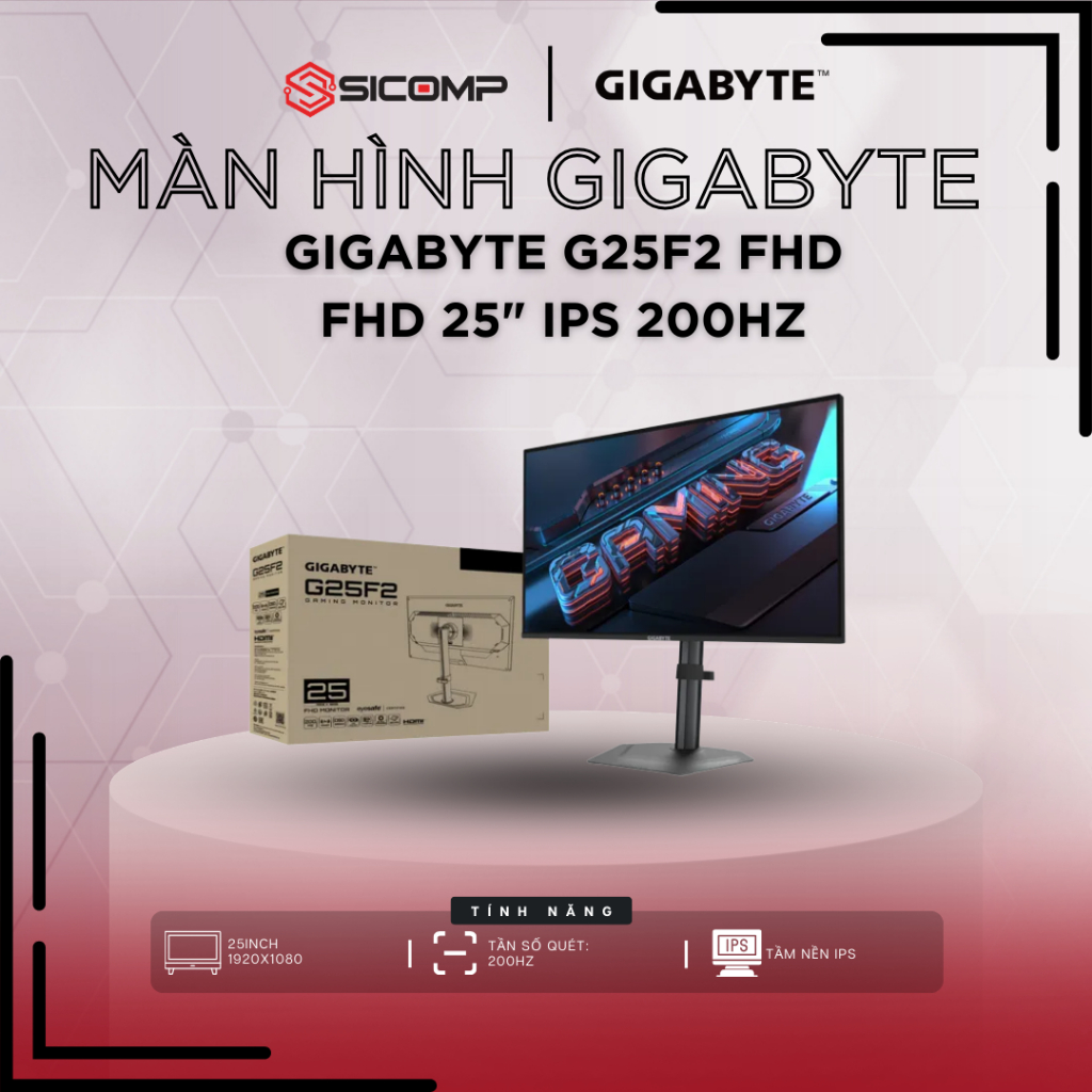 [FV] Màn hình Gigabyte G25F2 FHD (1920x1080), 25" IPS 200Hz chuyên game, BH 3Y