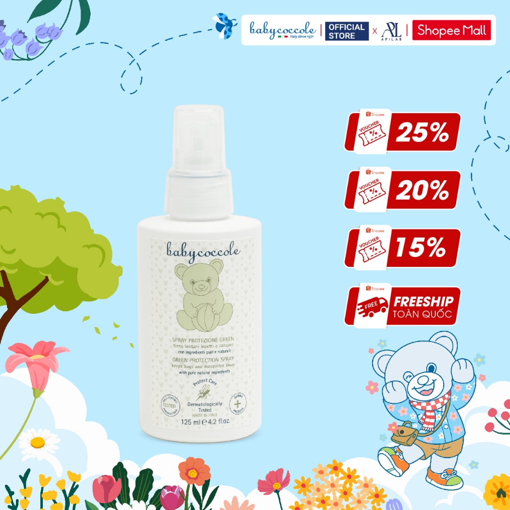Xịt xua muỗi Babycoccole 0M+ chống muỗi đốt cho bé và cả gia đình, chiết xuất tía tô đất và cây phong lữ 125ml