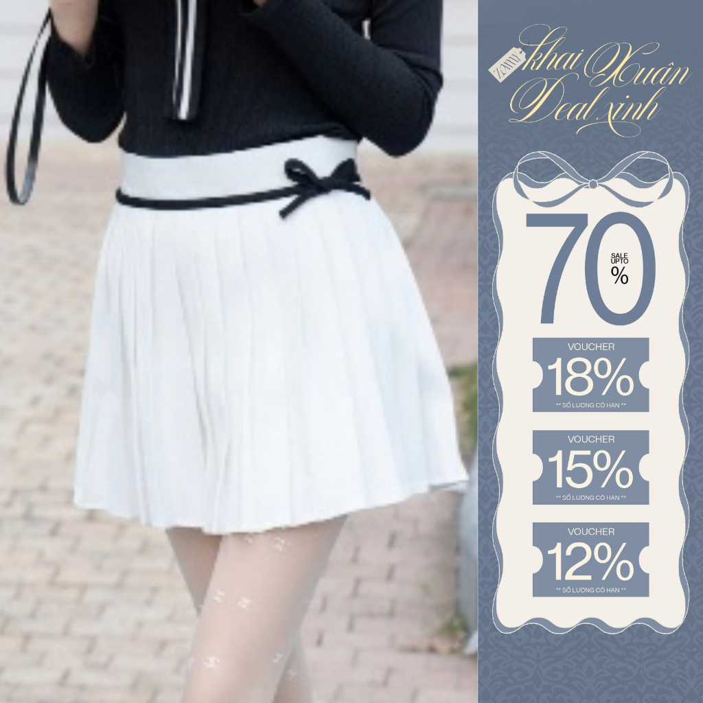 ZAMY SHOP - CV TK xếp ly mix nơ eo chân váy hack dáng, chân váy xếp ly nữ