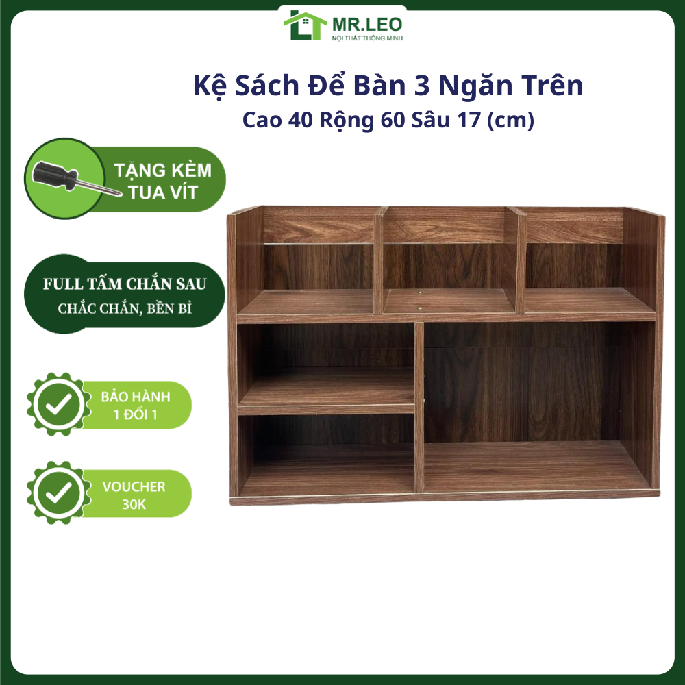 [Tặng Tua Vít] Kệ Tài Liệu Để Bàn 2 Tầng 3 Ngăn Trên Có Chắn Sau – Kệ Gỗ MDF Trang Trí Bàn Làm Việc, Bàn Học