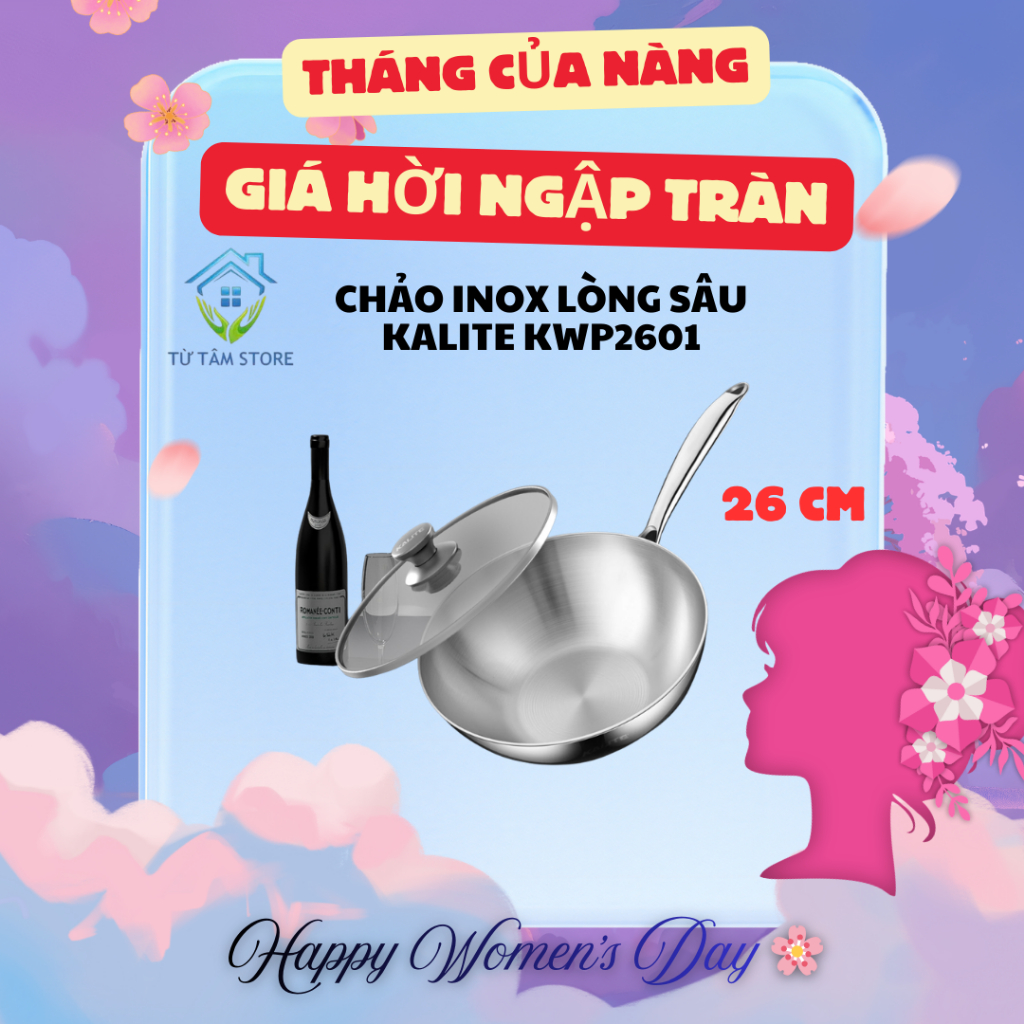 Chảo Inox Lòng Sâu Kalite KWP2601 26cm Inox 304 Cao Cấp Và Chống Dính Tự Thân Dùng Được Cho Bếp Từ