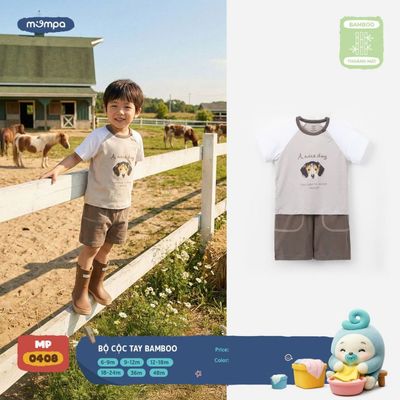 Bộ cộc tay cho bé Mompa 6 tháng - 4 tuổi vải Sợi tre Bamboo mềm mại co giãn thoáng mát MP 0408