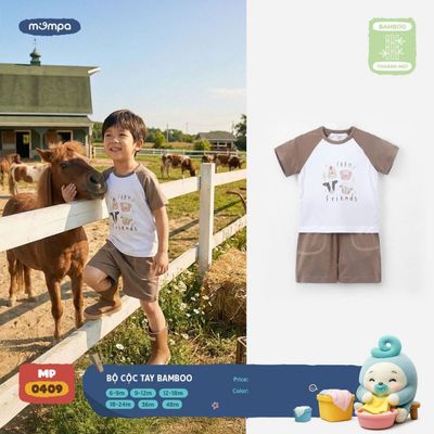 Bộ cộc tay cho bé Mompa 6 tháng - 4 tuổi vải Sợi tre Bamboo mềm mại co giãn thoáng mát MP 0409