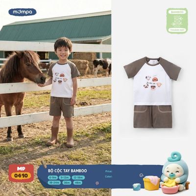 Bộ cộc tay cho bé Mompa 6 tháng - 4 tuổi vải Sợi tre Bamboo mềm mại co giãn thoáng mát MP 0410