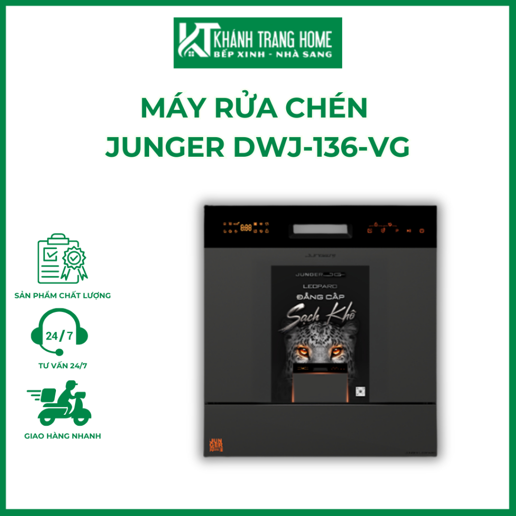 Máy rửa chén Junger Leopard DWJ-136-VG chính hãng, sấy khô diệt khuẩn UV - Khánh Trang Home
