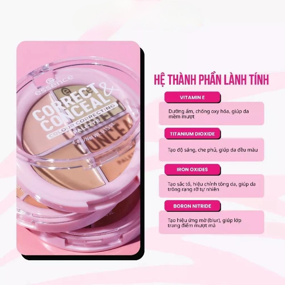 Ảnh 3 của Bảng triệt sắc 4 ô ESSENCE cân bằng khuyết điểm các vùng da, nhỏ mụn và vết thâm.