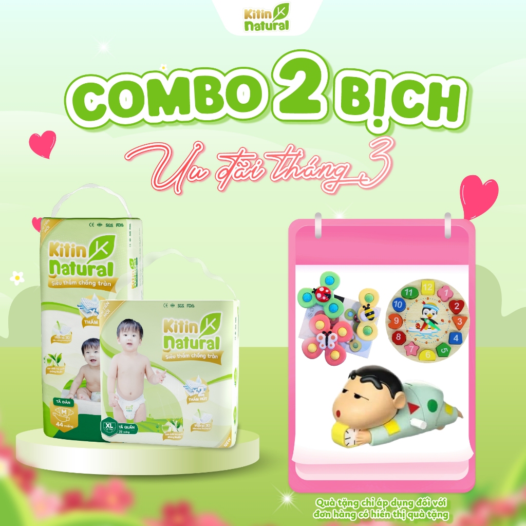 [TẶNG QUÀ] Combo 2 Bịch Tã/Bỉm KITIN NATURAL Siêu Mỏng Thoáng 1.8mm, Thấm Hút Tốt, Tinh Chất Trà Xanh Bảo Vệ Làn Da