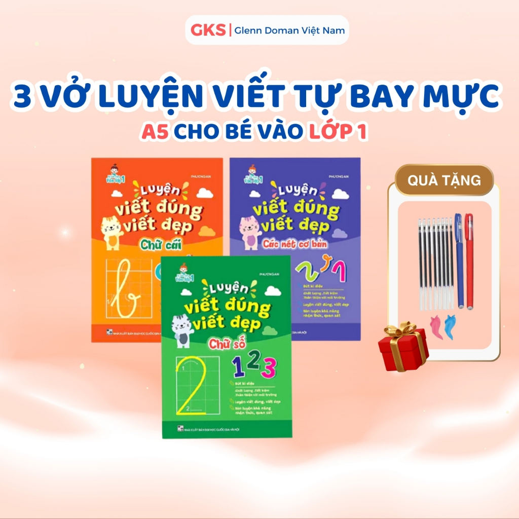 Bộ 3 Vở Luyện Viết Thần Kỳ TNBOOKS Tự Bay Mực Cho Bé Vào Lớp 1 - Luyện Viết Chữ Đẹp (4-6 Tuổi)