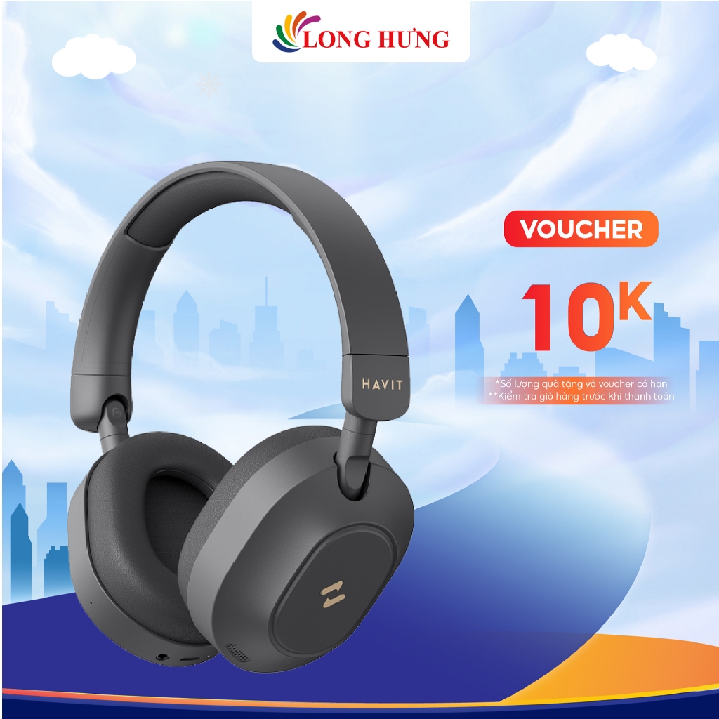 Tai nghe chụp tai không dây Havit H668BT - LIFE NC01H, màu Đen, chống ồn chủ động ANC, Bluetooth 5.4